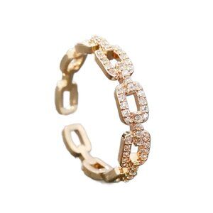 Pave Chain Link Minimalist Stack Band 18K Gold Plated Ring